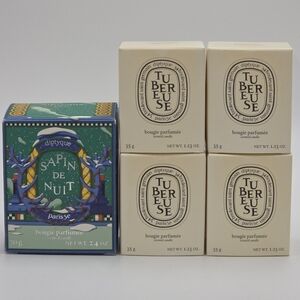 5 pcs Diptyque Scented Candle (1)Sapin de Nuit & (4)Tubereuse Scented Candle Set